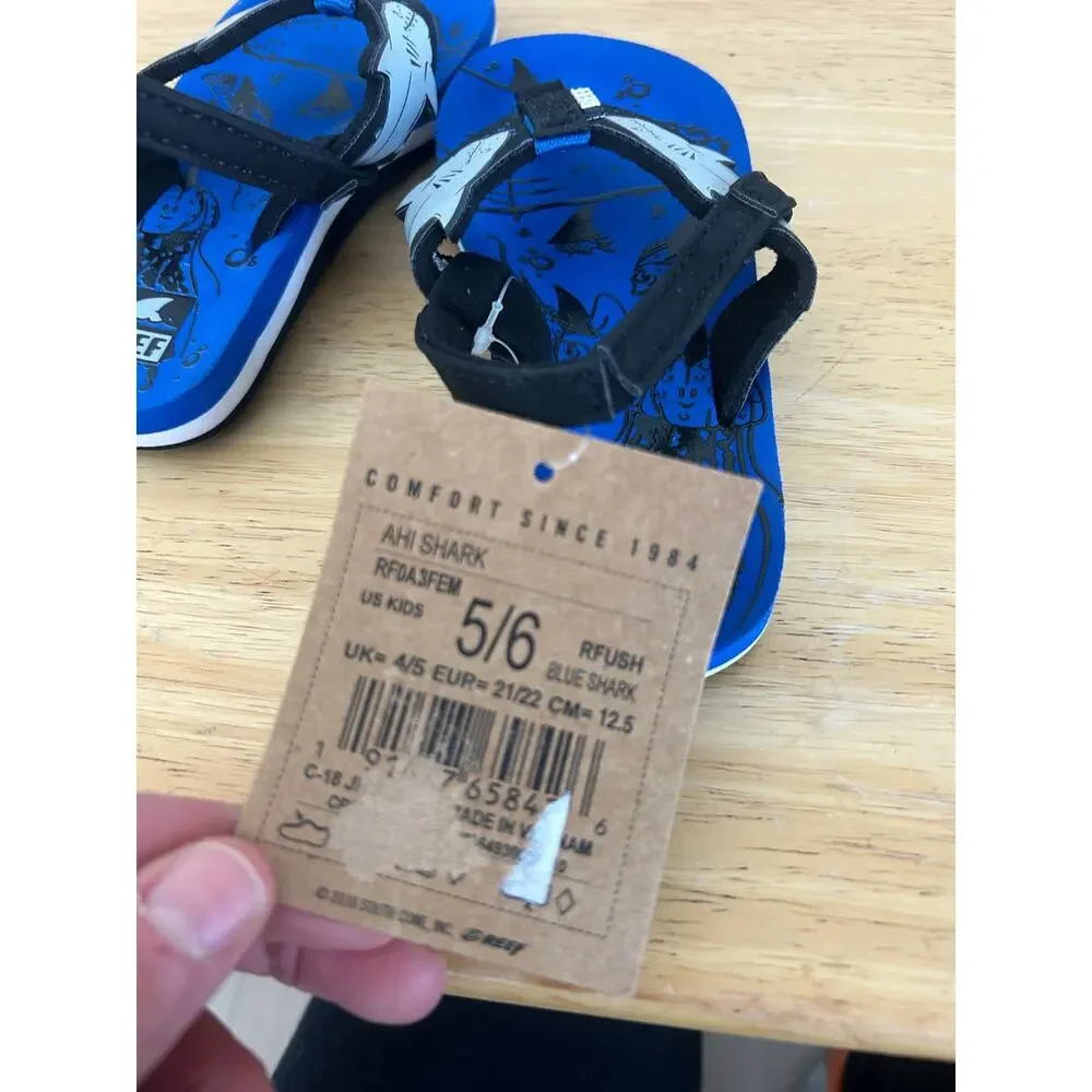 Reef Ahi Shark Toddler Sandals Sling Back Flip Flops NEW Size 5/6